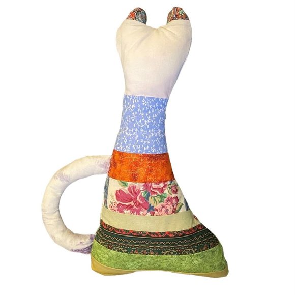 Handmade folk art patchwork cat pillow - decorative and unique - Picture 2 of 2
